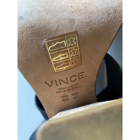 Vince Haley Sandal Black Leather Open Toe Two Strap Ankle Buckle Wood He… - Picture 10 of 11